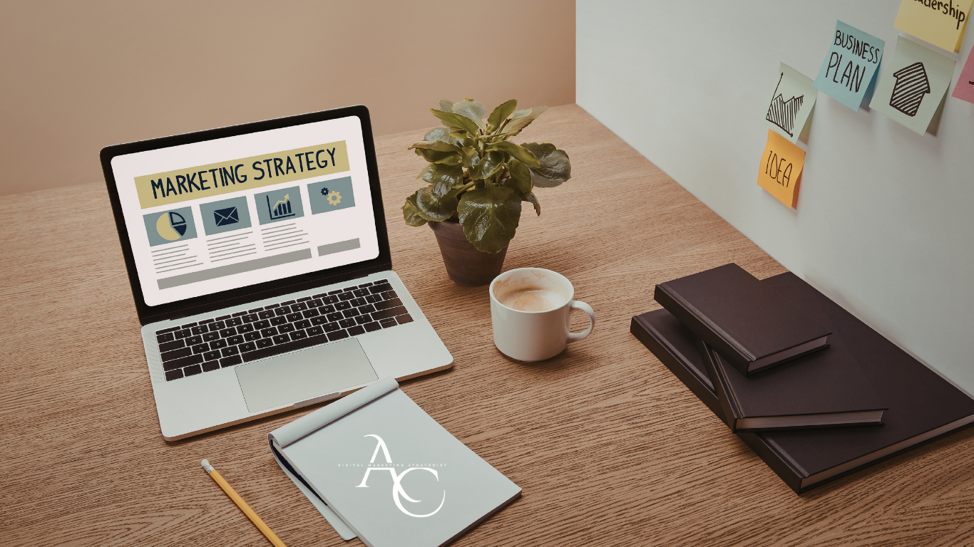 image of laptop and notebook with digital marketing materials